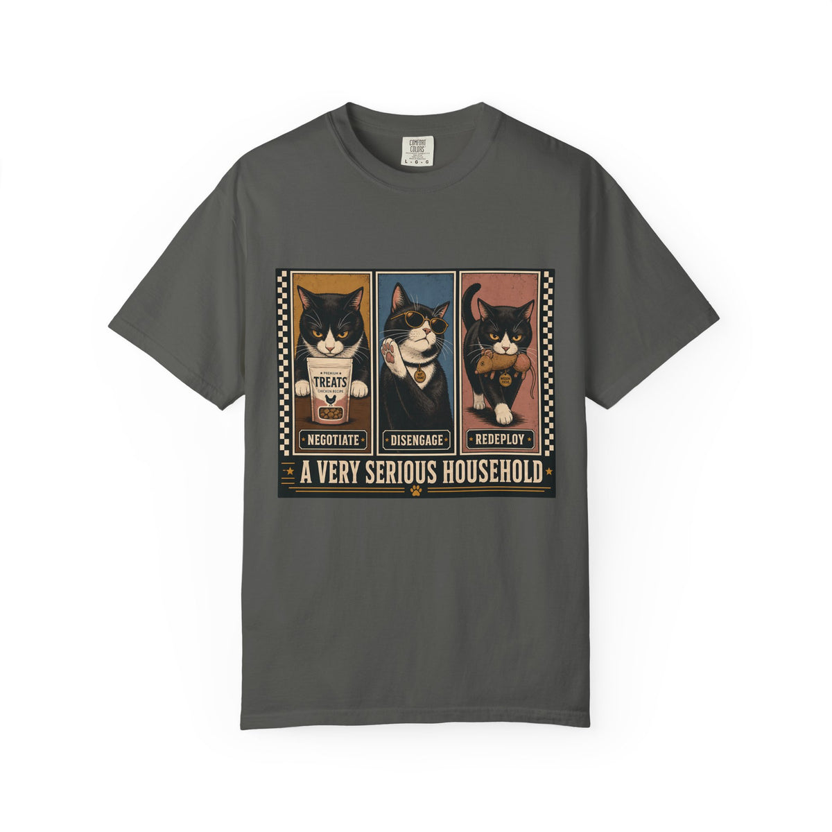 A Very Serious Household T-Shirt — Vintage Cat Trio Graphic