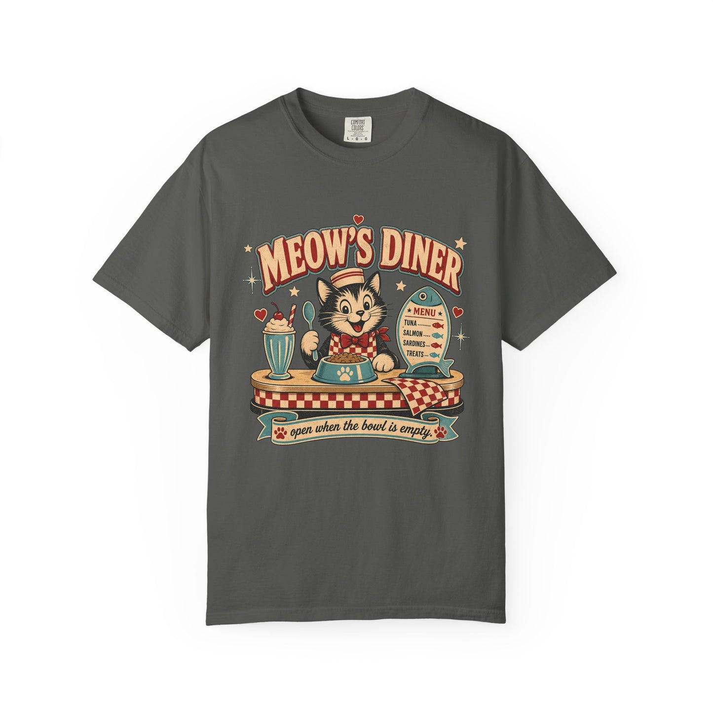 Meow's Diner Cat Vintage T-Shirt — Retro 50s Diner Graphic Tee