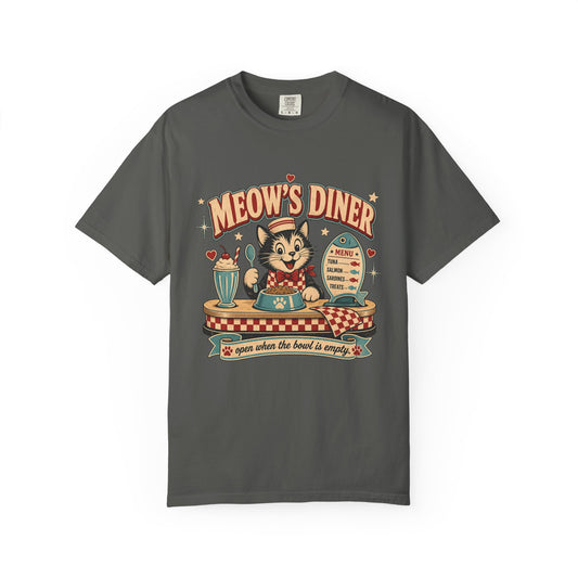 Meow's Diner Cat Vintage T-Shirt — Retro 50s Diner Graphic Tee