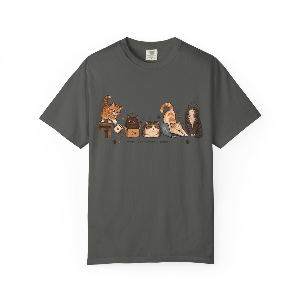 A Very Productive Household Graphic T-Shirt — Cute Kitty Illustration Tee