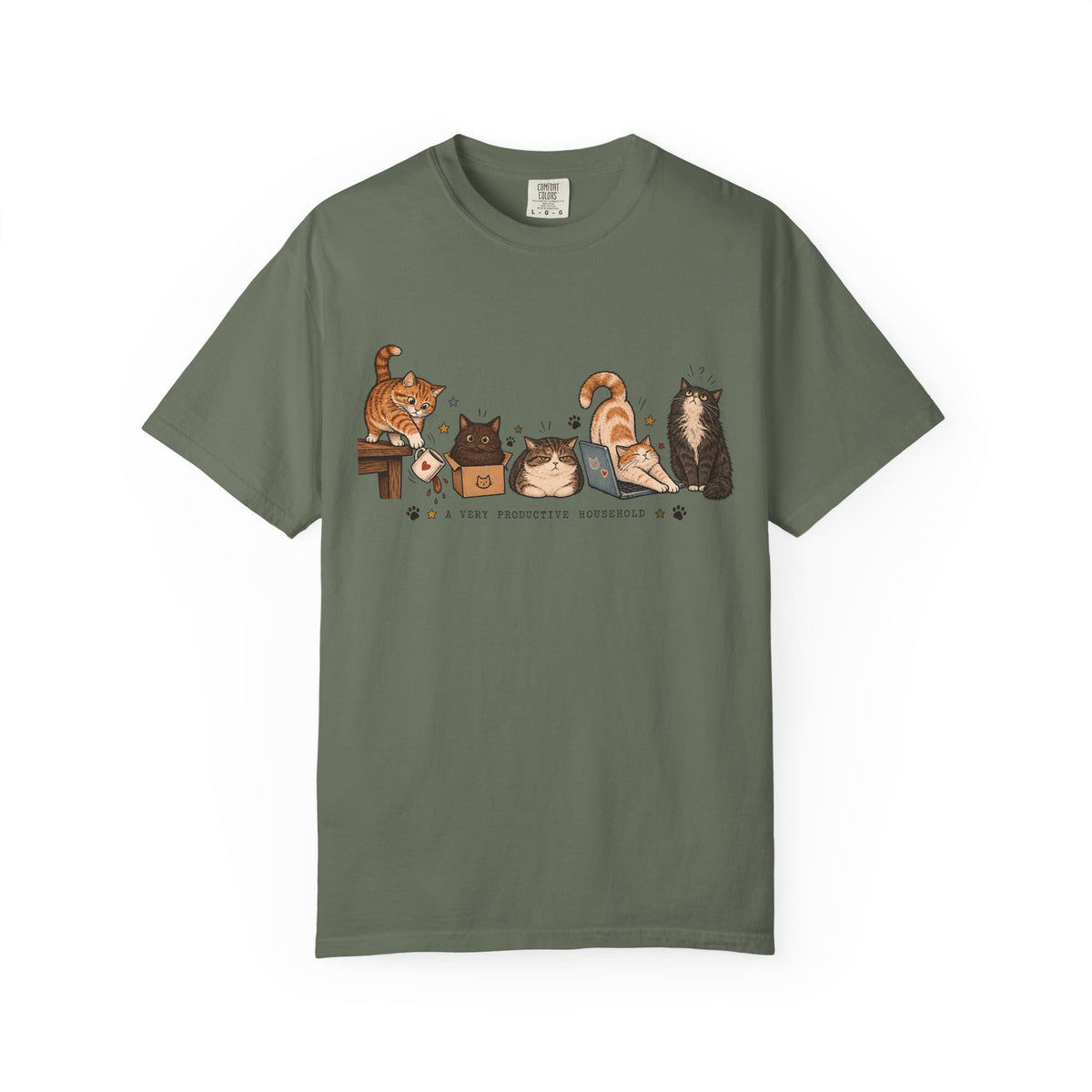 A Very Productive Household Graphic T-Shirt — Cute Kitty Illustration Tee