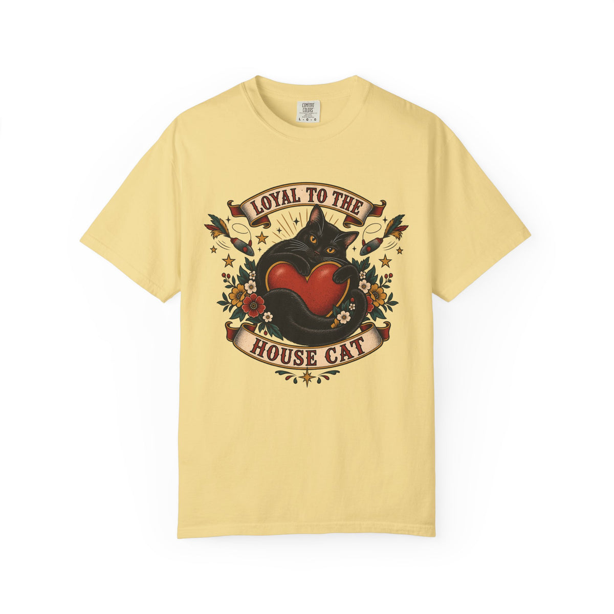 Loyal to the House Cat Tee — Retro Heart & Black Cat Graphic T-Shirt
