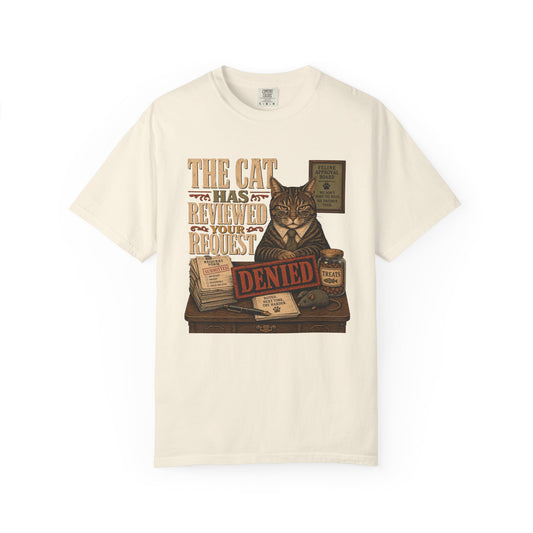 Cat Denied T‑Shirt — 'The Cat Has Reviewed Your Request: Denied' Vintage Graphic Tee