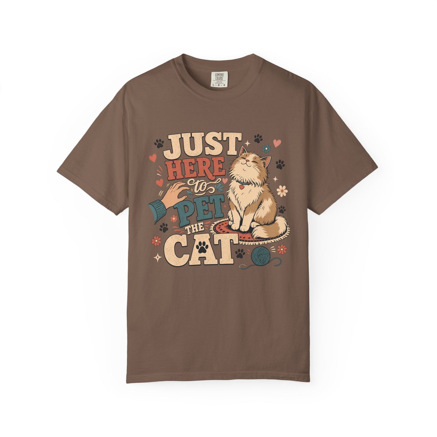Just Here to Pet The Cat T-Shirt — Cute Retro Cat Lover Tee