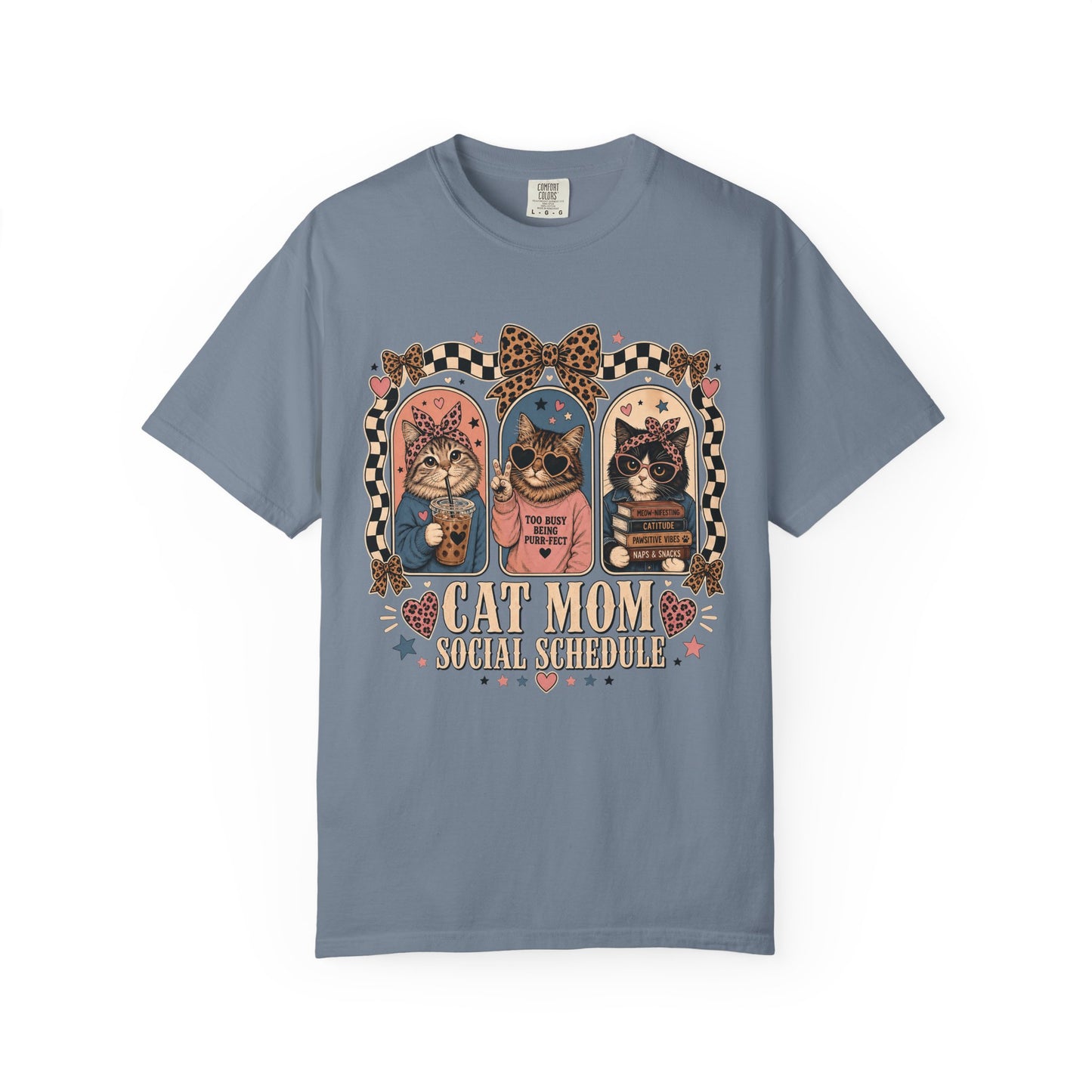 Cat Mom T-Shirt — Vintage Retro Cats "Cat Mom Social Schedule" Graphic Tee