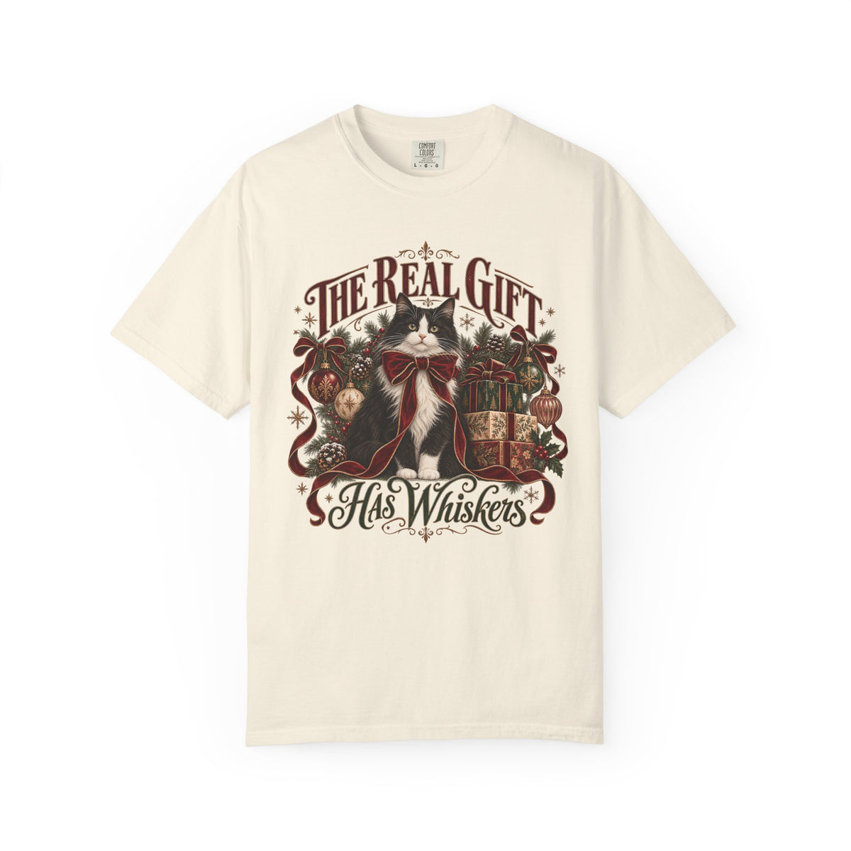 Christmas Cat T-Shirt — "The Real Gift Has Whiskers" Holiday Graphic Tee
