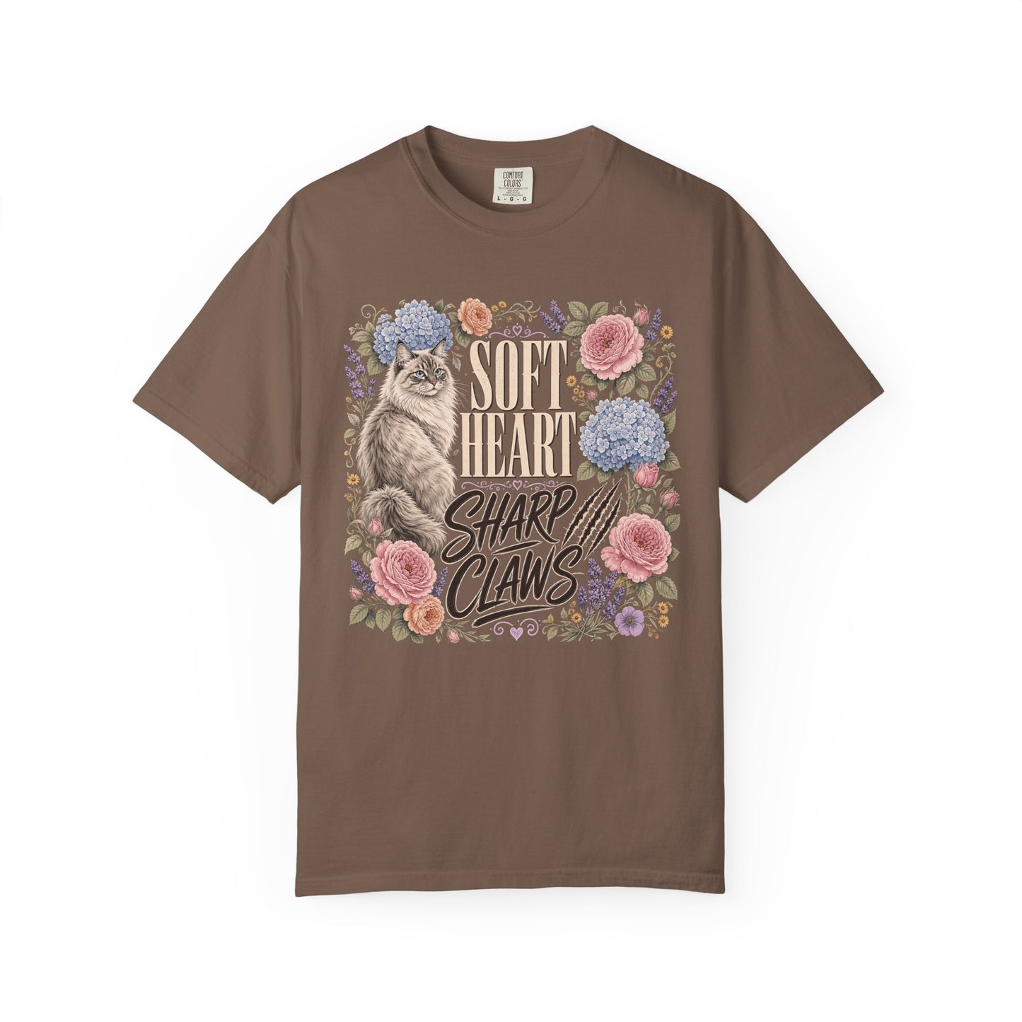 Cat Floral T‑Shirt — "Soft Heart, Sharp Claws" Vintage Garden Tee