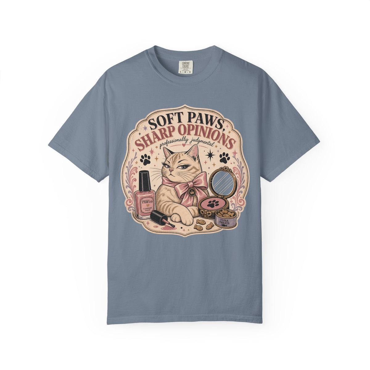 Cat Graphic T-Shirt — "Soft Paws, Sharp Opinions" Cute Vintage Cat Lounge Tee