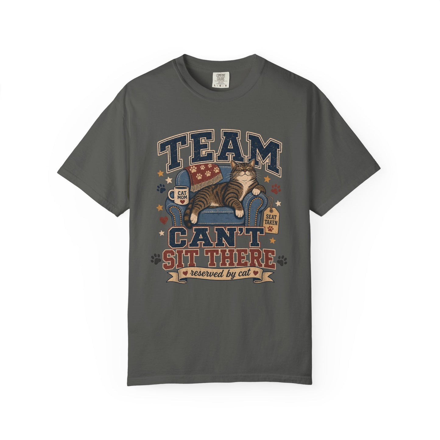 Vintage 'Team Can't Sit There' Cat T-Shirt — Cozy Cat Lover Graphic Tee