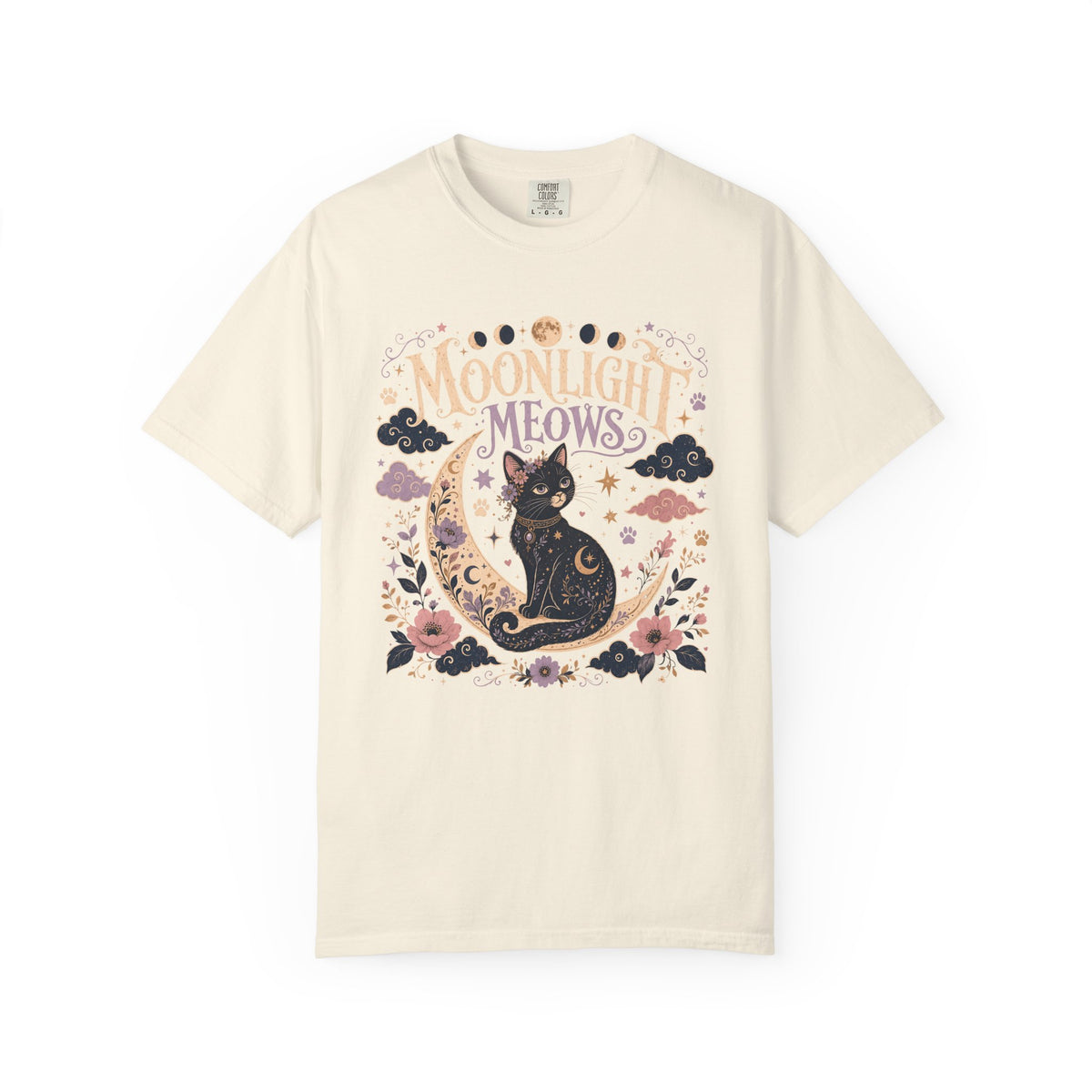 Moonlight Meows T-Shirt — Vintage Black Cat Crescent Moon Tee