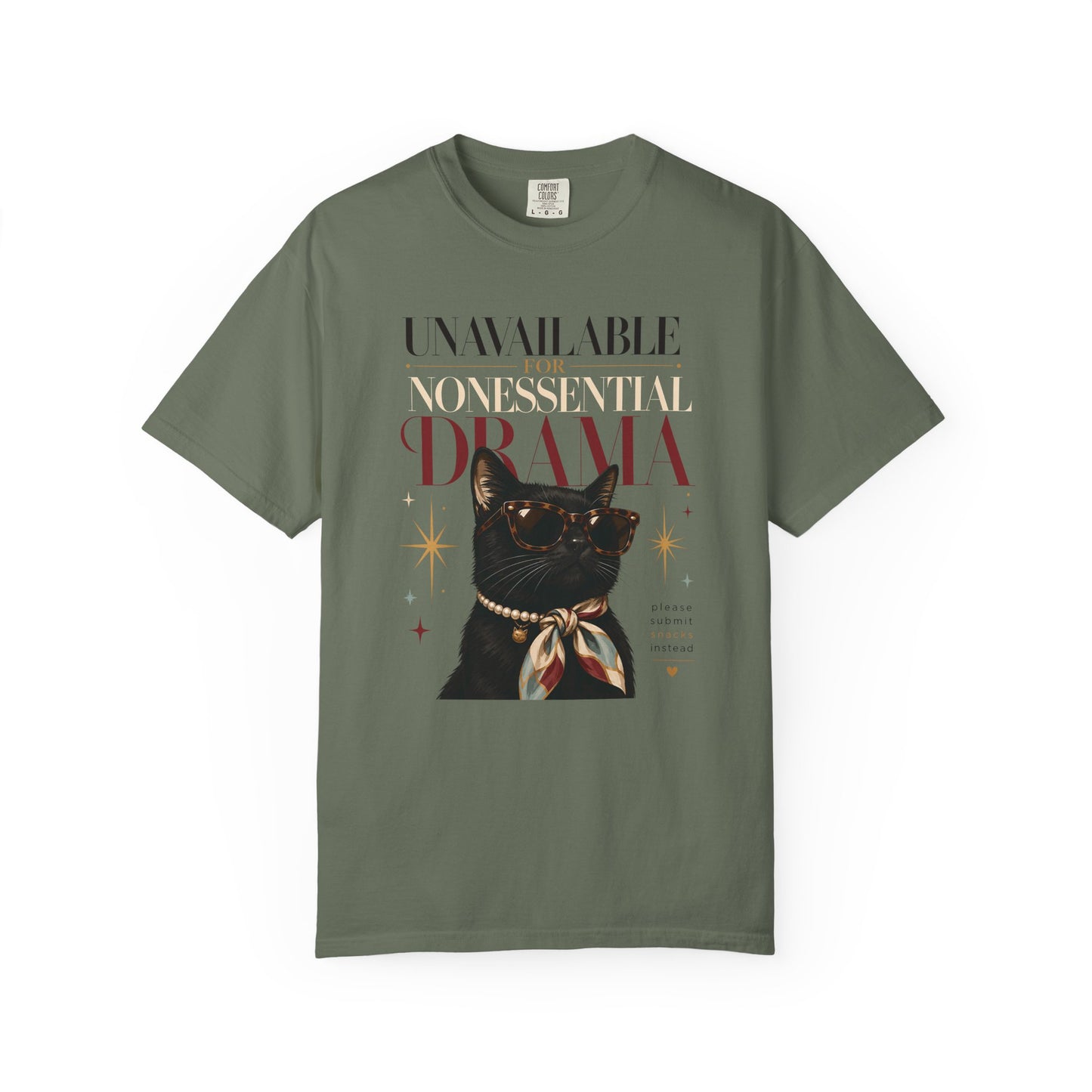 "Unavailable for Nonessential Drama" Cat T-Shirt — Vintage Black Cat Graphic Tee