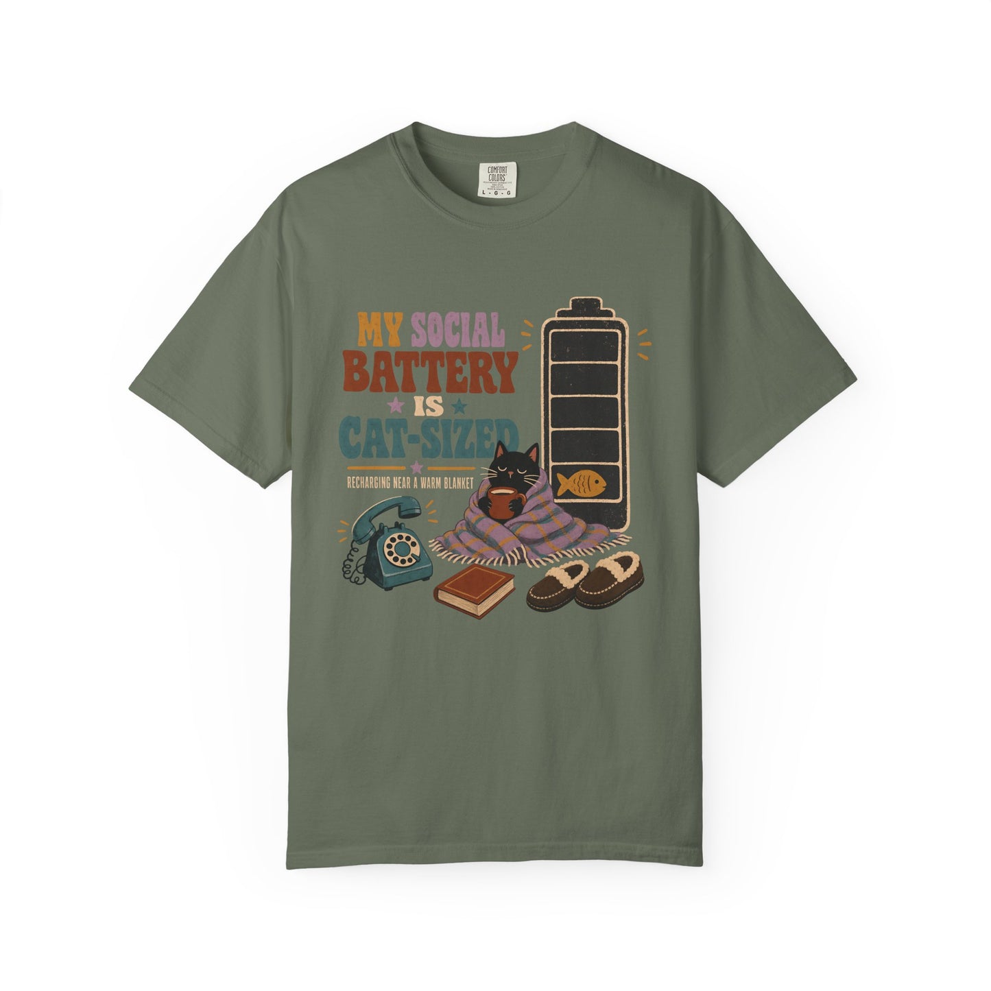 Cat-Sized Social Battery T-Shirt — Introvert Cat Graphic Tee
