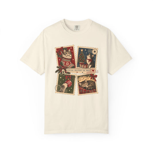 Vintage Holiday Cats T-Shirt — "Special Delivery Cat Hair" Christmas Graphic Tee