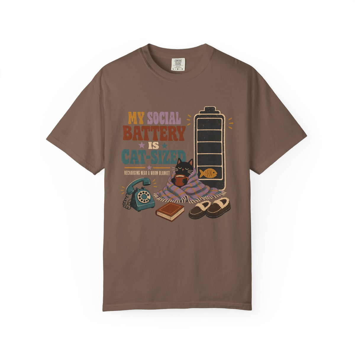Cat-Sized Social Battery T-Shirt — Introvert Cat Graphic Tee