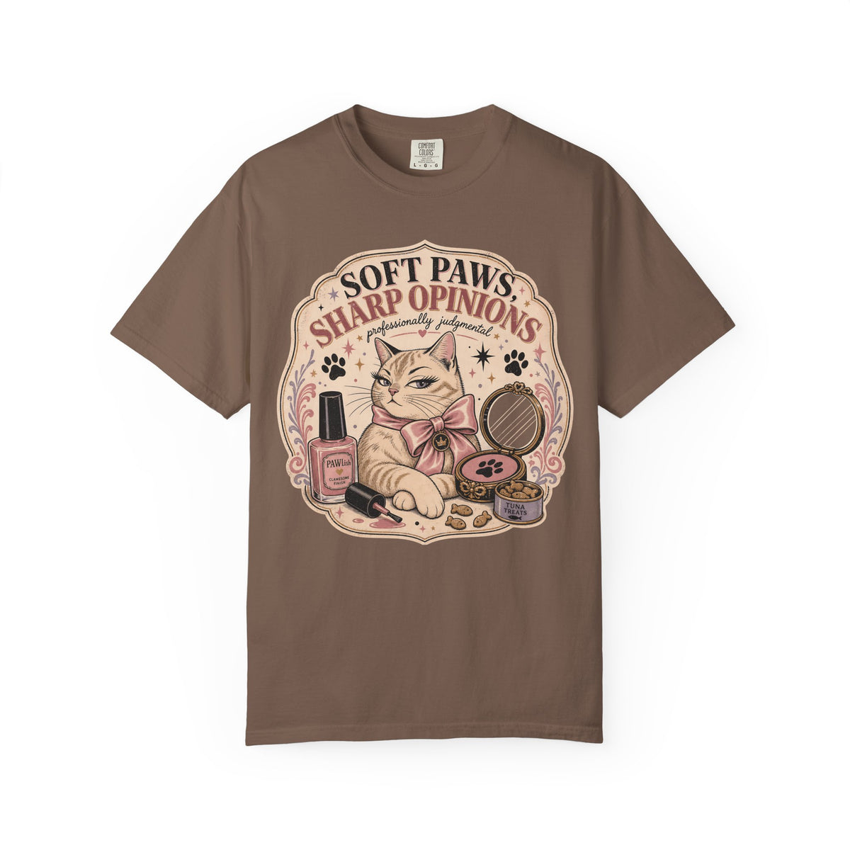 Cat Graphic T-Shirt — "Soft Paws, Sharp Opinions" Cute Vintage Cat Lounge Tee