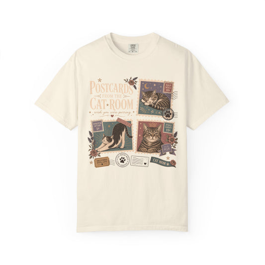 Postcard Cat Room T-Shirt — Vintage Cat Postage Graphic Tee