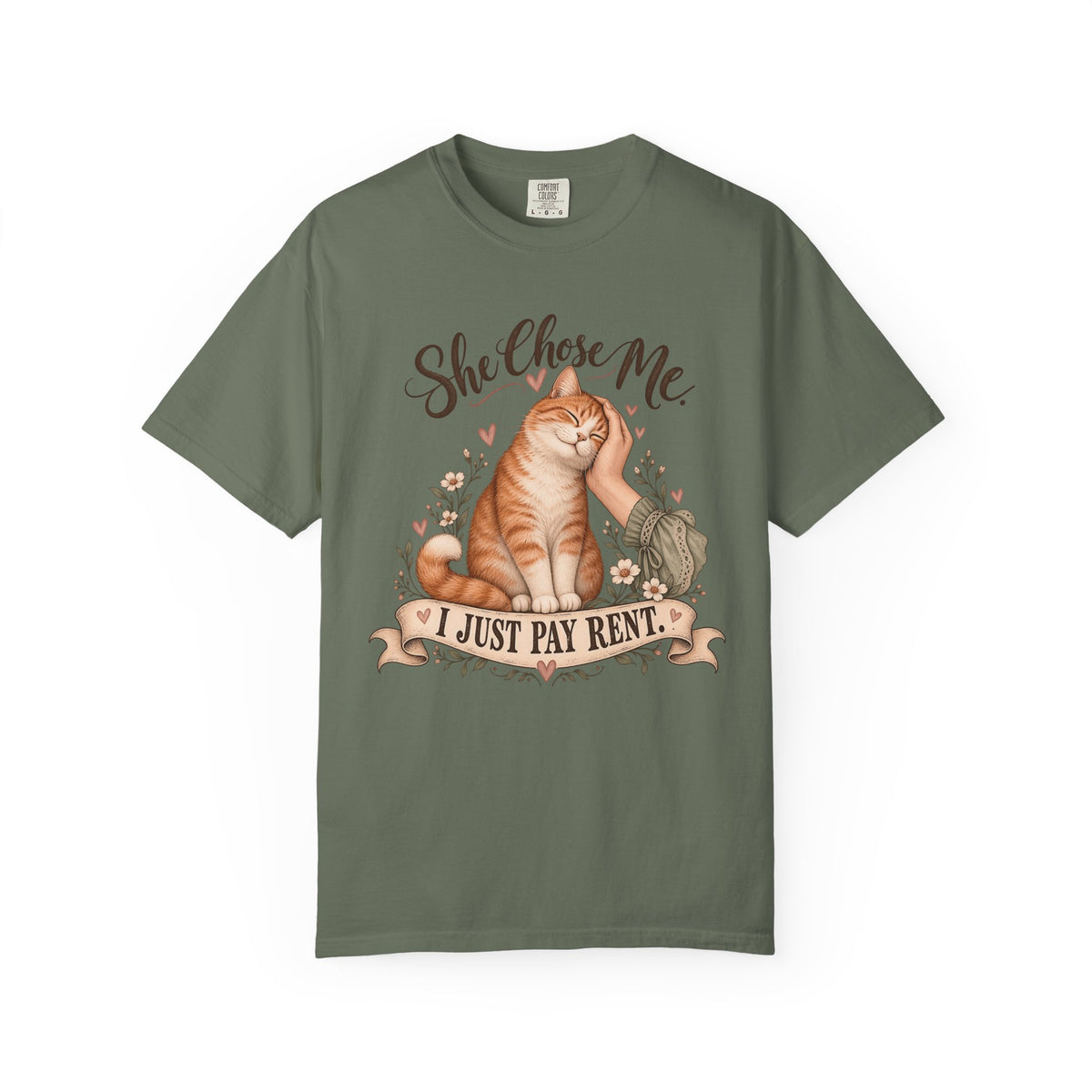 Cat Lover T-Shirt — "She Chose Me, I Just Pay Rent" Graphic Tee
