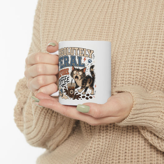 Cat Lover Coffee Mug — “Absolutely Feral Before Coffee” Ceramic Mug