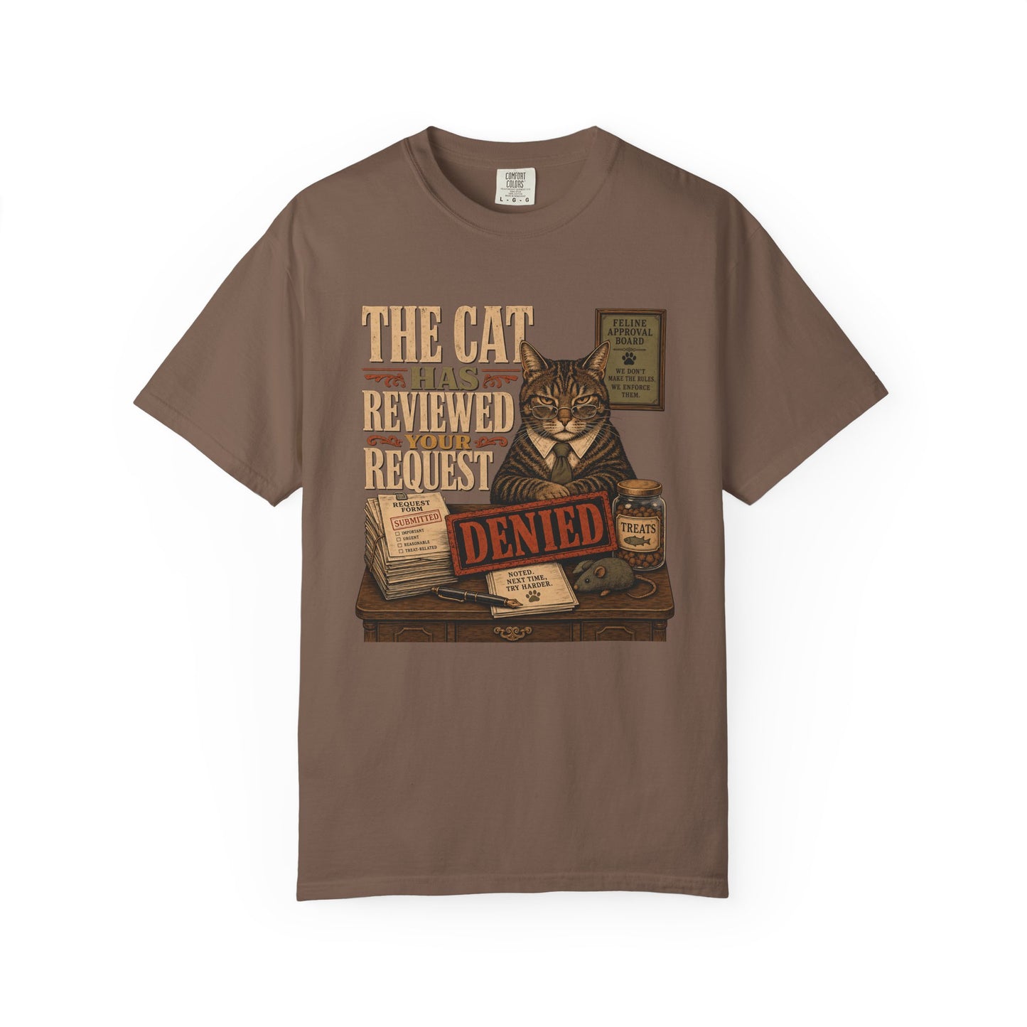 Cat Denied T‑Shirt — 'The Cat Has Reviewed Your Request: Denied' Vintage Graphic Tee