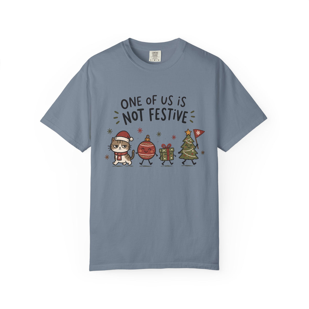 Funny Holiday T-Shirt "One of Us is Not Festive" – Cute Grinchy Cartoon Xmas Tee