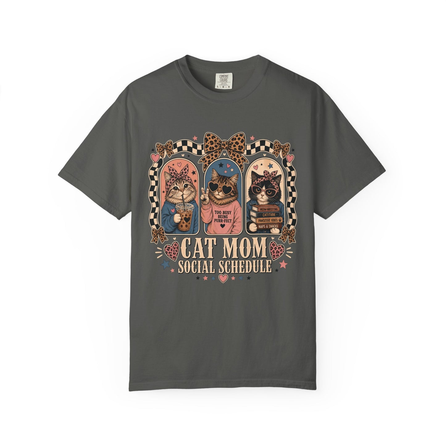 Cat Mom T-Shirt — Vintage Retro Cats "Cat Mom Social Schedule" Graphic Tee