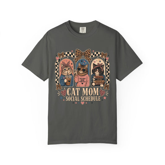 Cat Mom T-Shirt — Vintage Retro Cats "Cat Mom Social Schedule" Graphic Tee