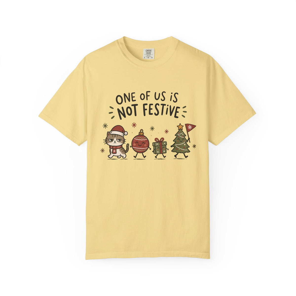 Funny Holiday T-Shirt "One of Us is Not Festive" – Cute Grinchy Cartoon Xmas Tee