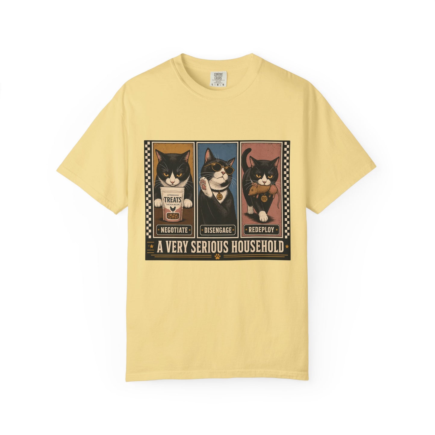 A Very Serious Household T-Shirt — Vintage Cat Trio Graphic