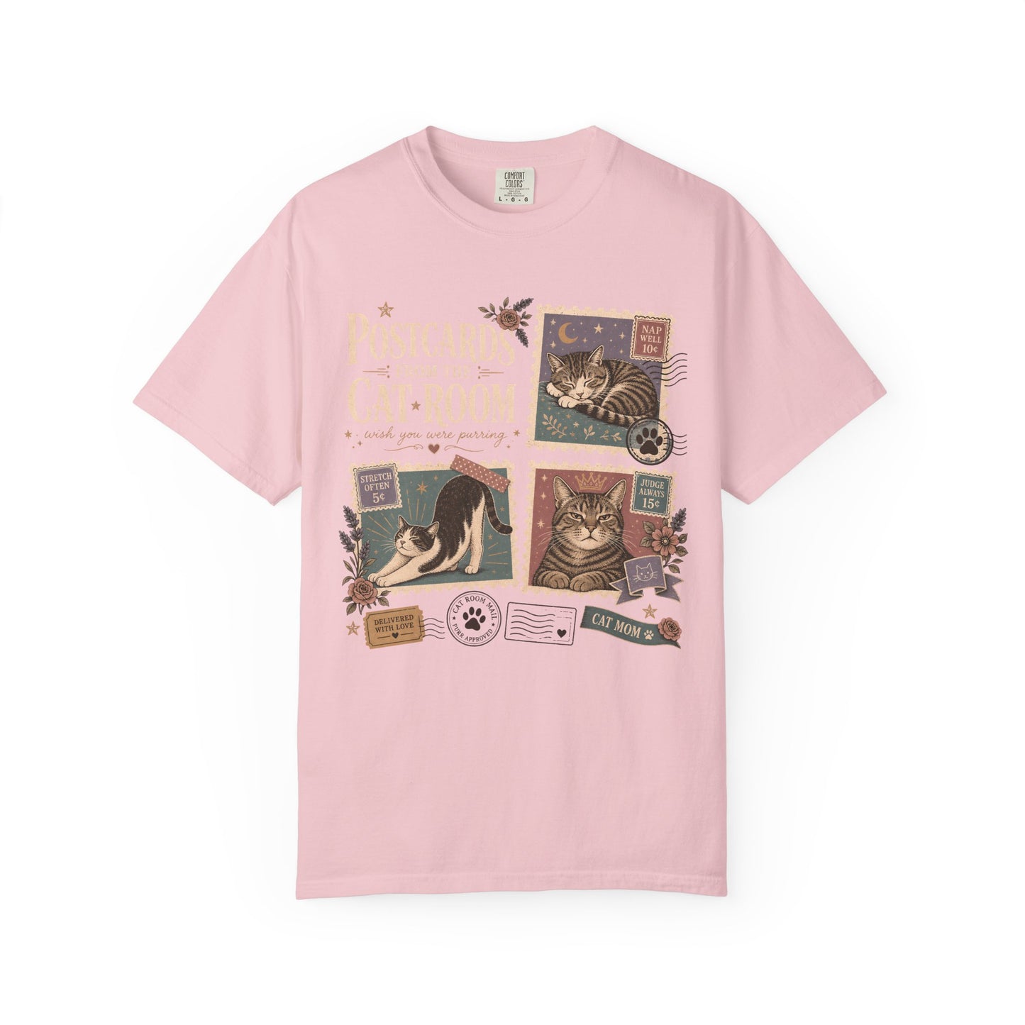 Postcard Cat Room T-Shirt — Vintage Cat Postage Graphic Tee