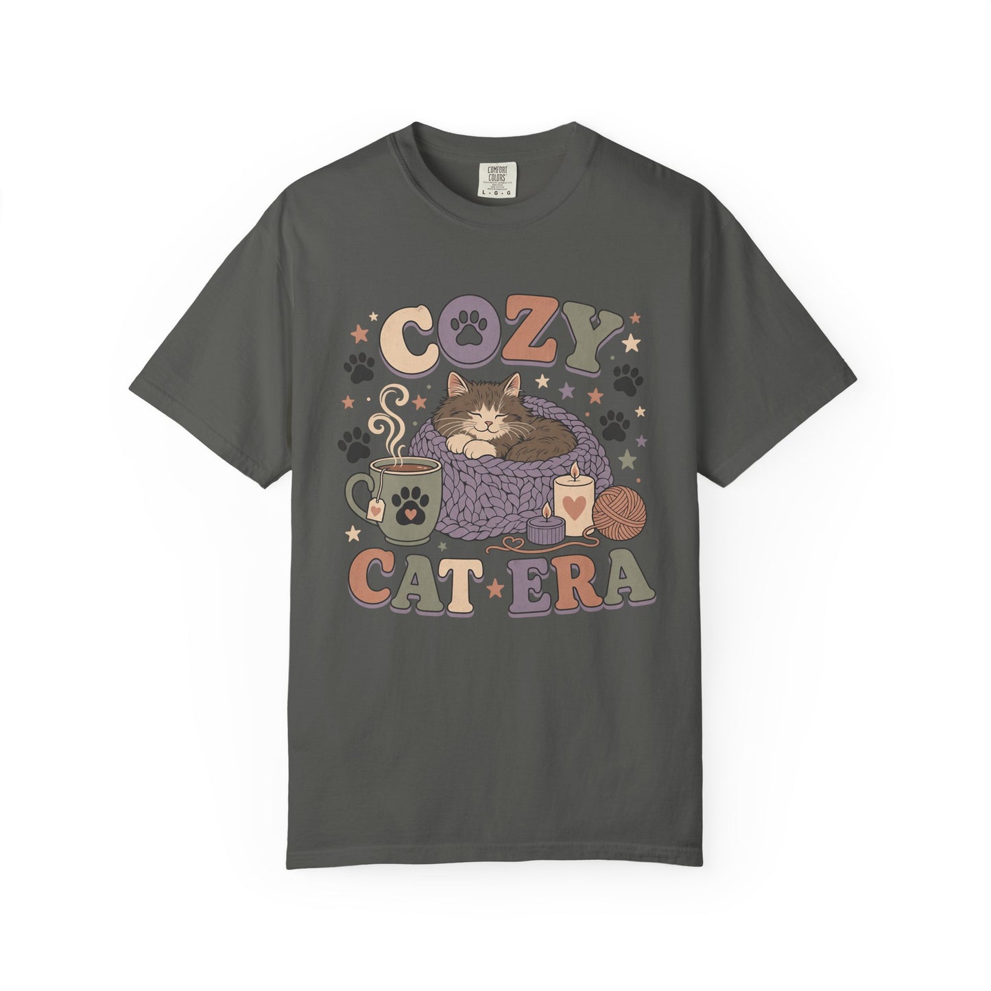 Cozy Cat Era T-Shirt — Cute Retro Kitty Tee with Paw Print Design
