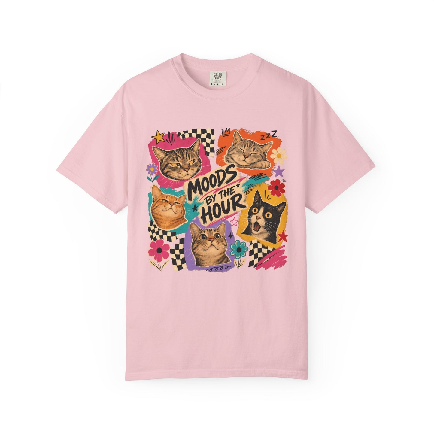 Cat Mood Graphic T-Shirt — "Moods by the Hour" Vintage-Style Tee
