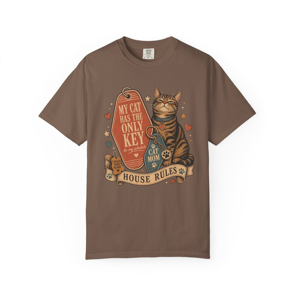 Cat Mom T-Shirt — “My Cat Has The Only Key” Vintage House Rules Tee