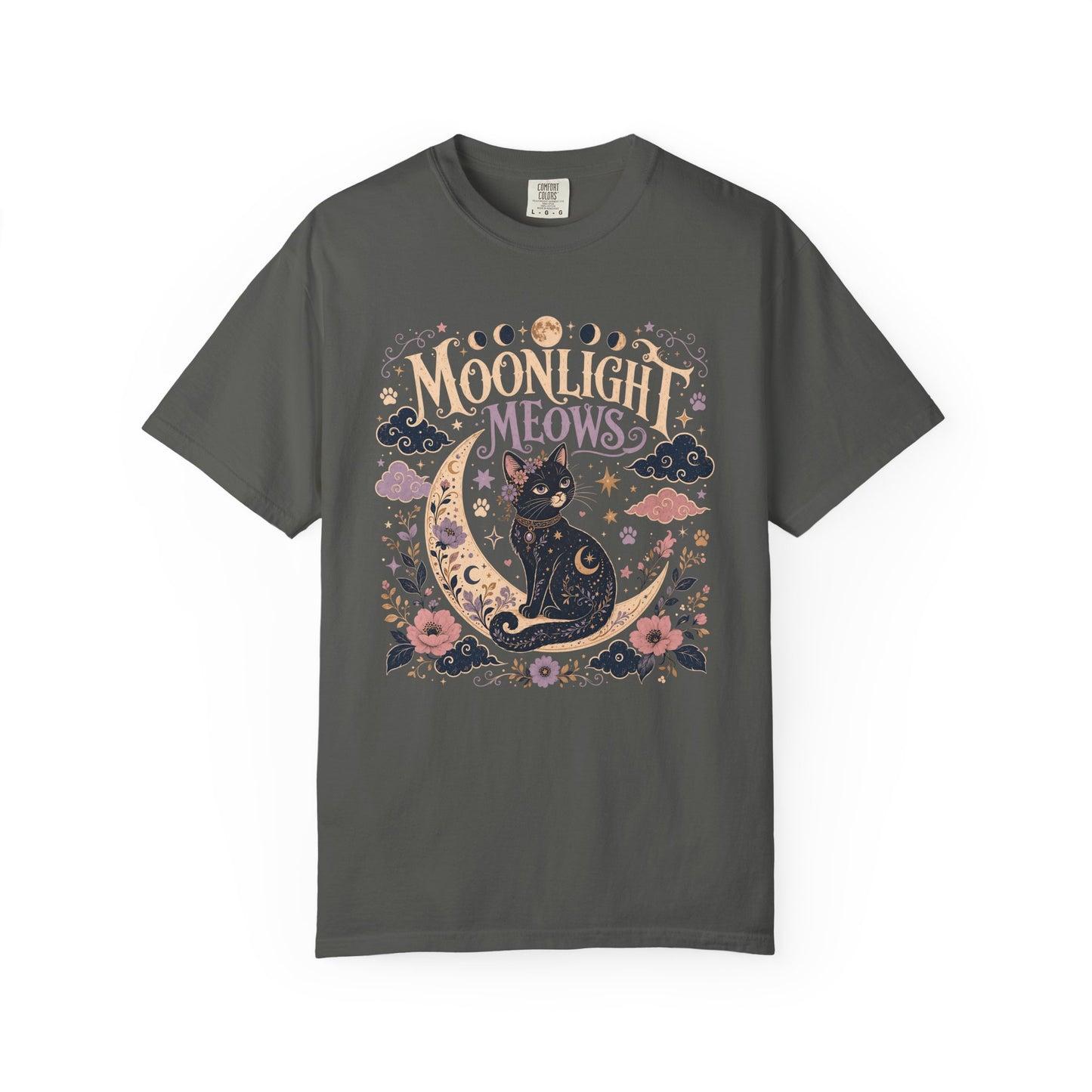 Moonlight Meows T-Shirt — Vintage Black Cat Crescent Moon Tee