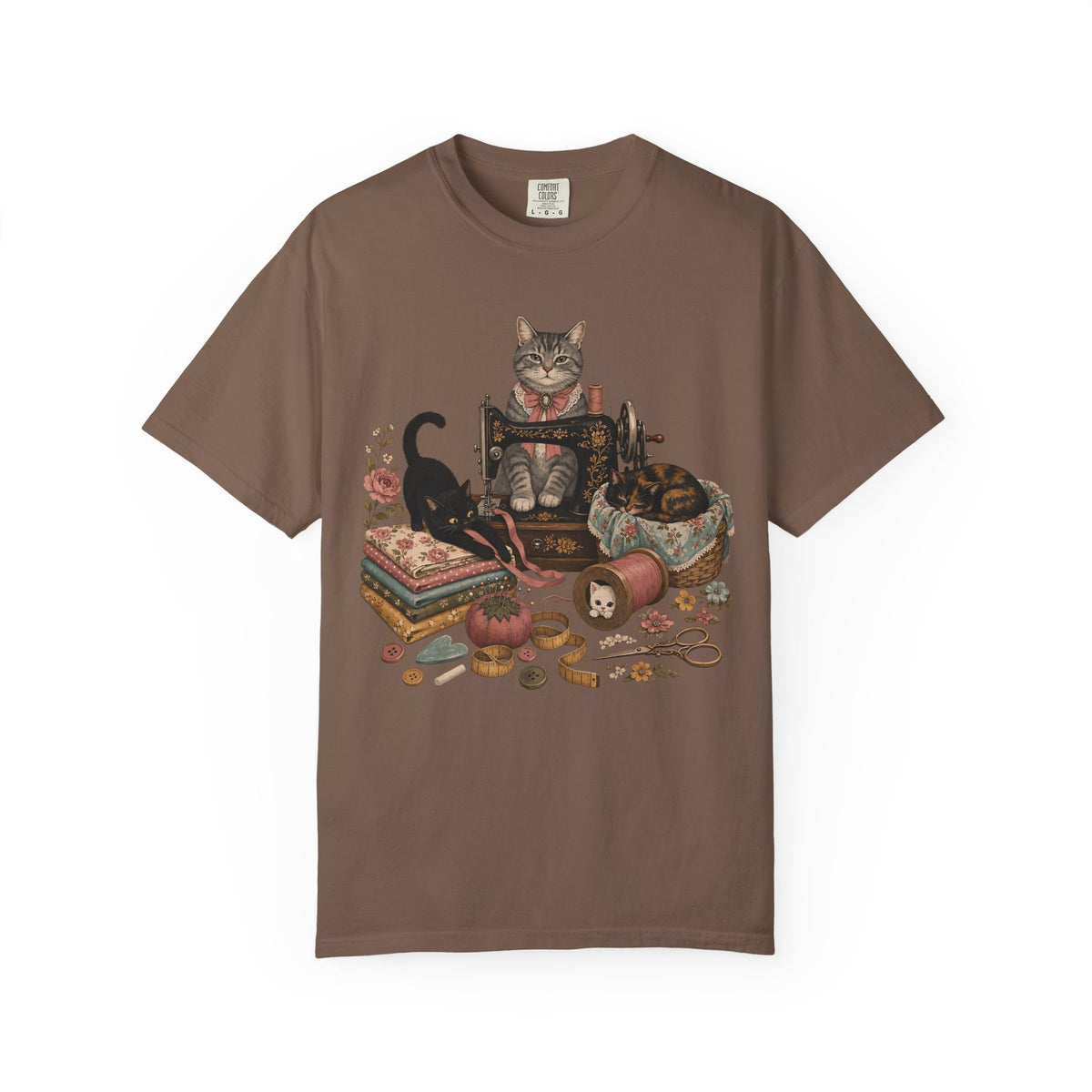 Cat Crafter T-Shirt — Vintage Sewing & Yarn Cat Graphic Tee