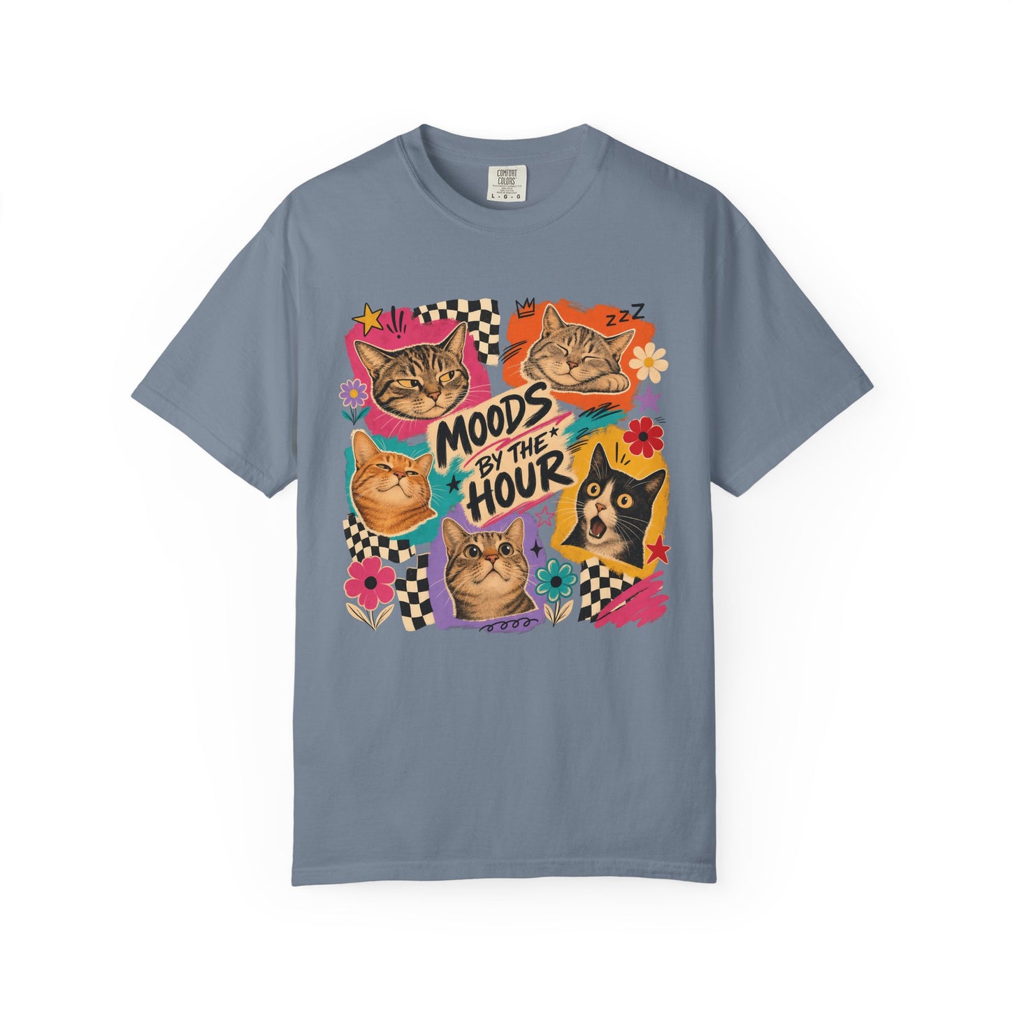 Cat Mood Graphic T-Shirt — "Moods by the Hour" Vintage-Style Tee