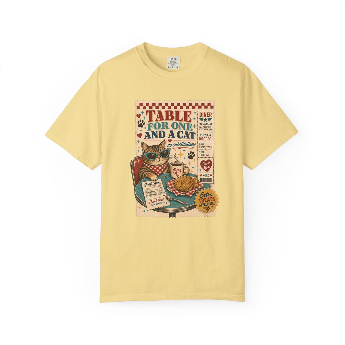 Table for One and a Cat T-Shirt — Retro Diner Cat Lover Tee