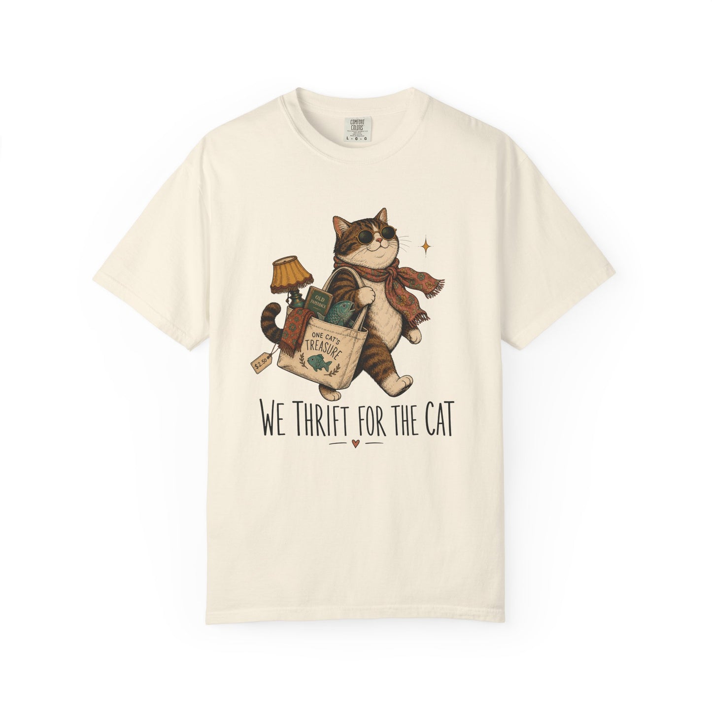 Cat Thrift Shopper T‑Shirt — “We Thrift for the Cat” Cute Retro Cat Graphic Tee