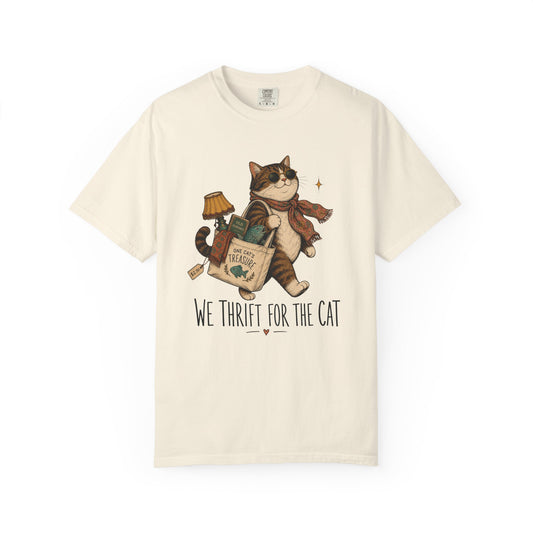 Cat Thrift Shopper T‑Shirt — “We Thrift for the Cat” Cute Retro Cat Graphic Tee