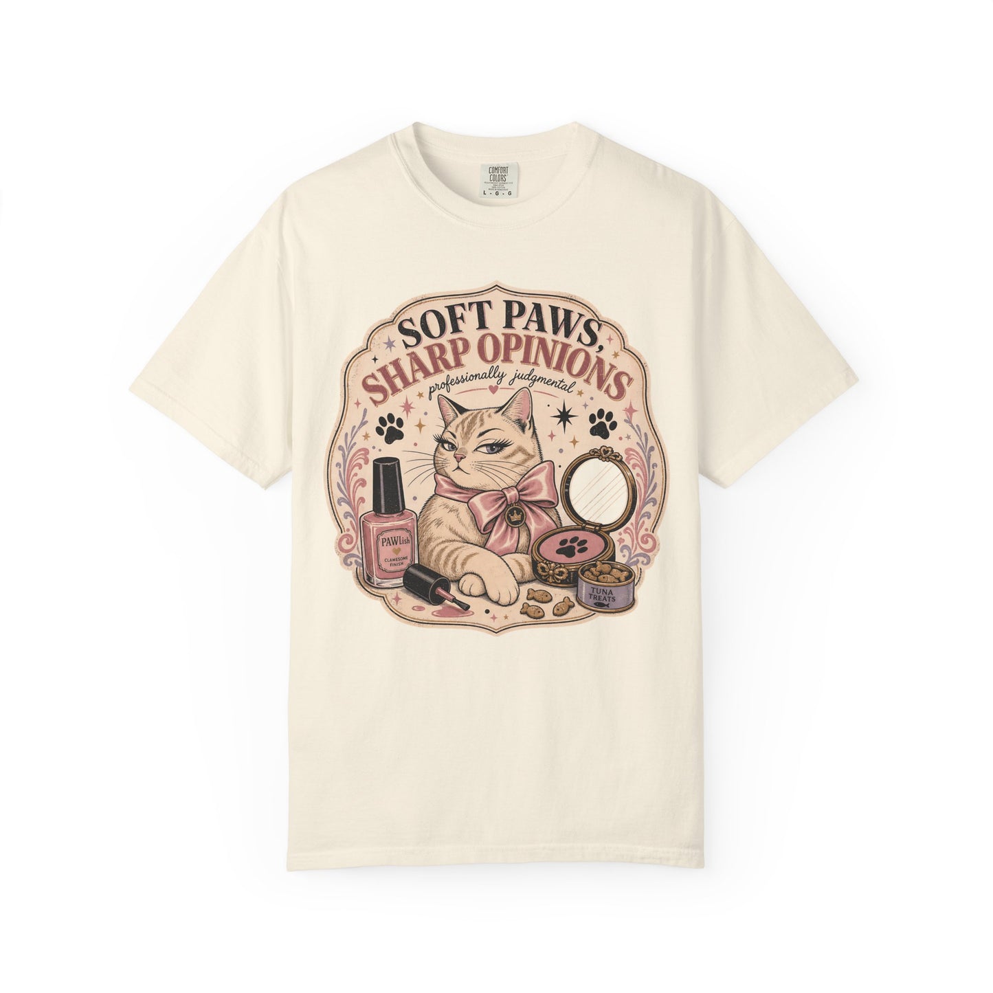Cat Graphic T-Shirt — "Soft Paws, Sharp Opinions" Cute Vintage Cat Lounge Tee