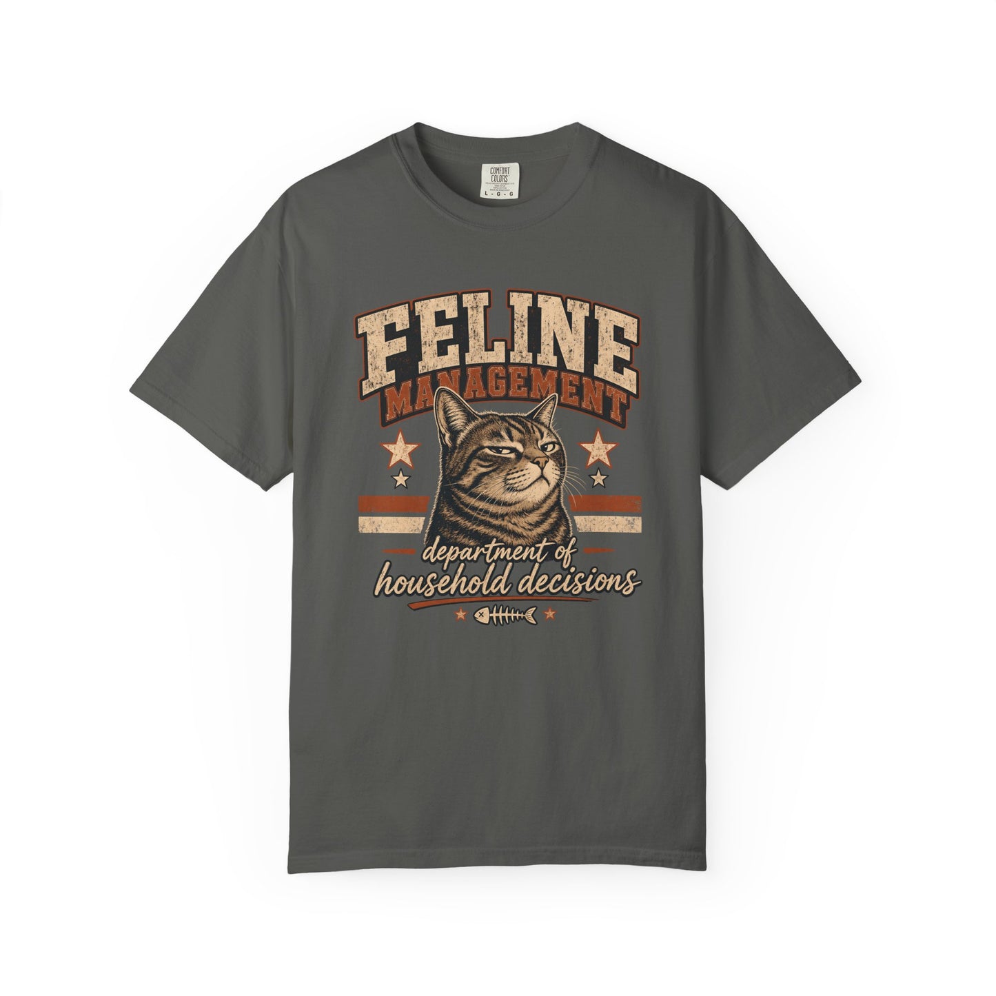 Feline Management Vintage Cat T-Shirt — "Department of Household Decisions" Graphic Tee