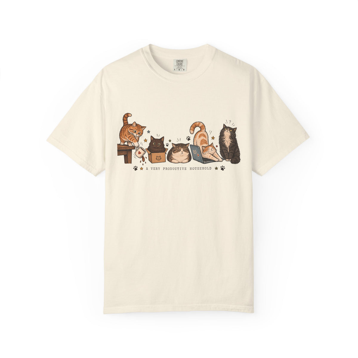 A Very Productive Household Graphic T-Shirt — Cute Kitty Illustration Tee