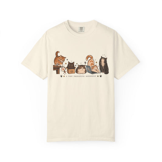 A Very Productive Household Graphic T-Shirt — Cute Kitty Illustration Tee