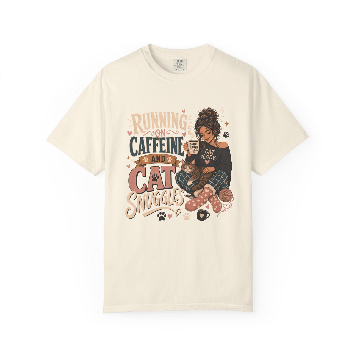 Cat Lover T-Shirt — "Running on Caffeine and Cat Snuggles" Cozy Graphic Tee
