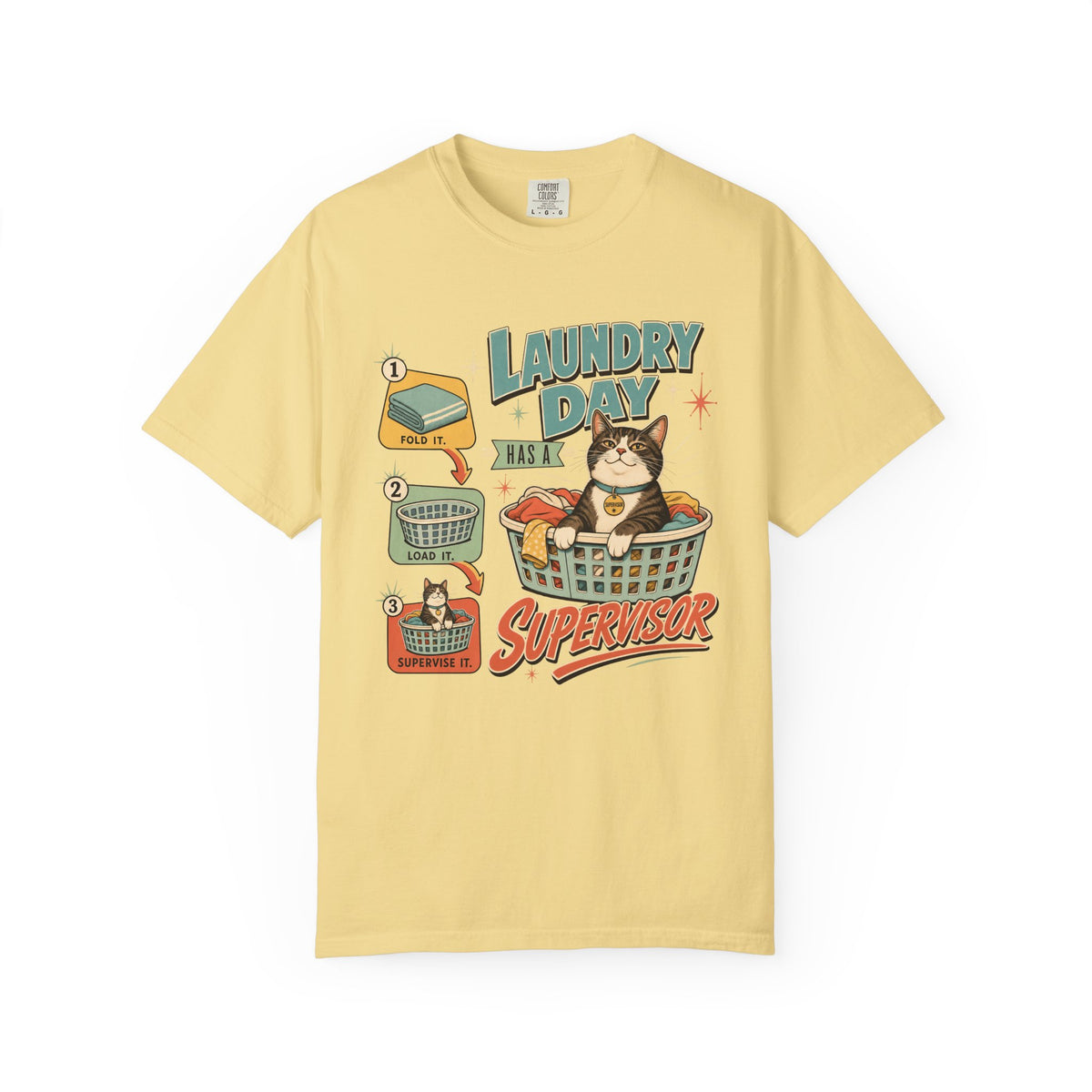 Laundry Day Supervisor T-Shirt — Cute Cat Laundry Graphic Tee