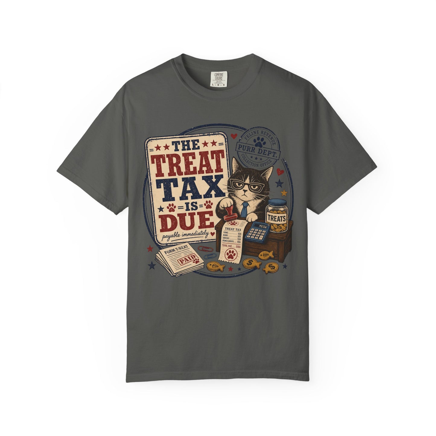 The Treat Tax Is Due Cat T-Shirt — Funny Pet Lover Graphic Tee