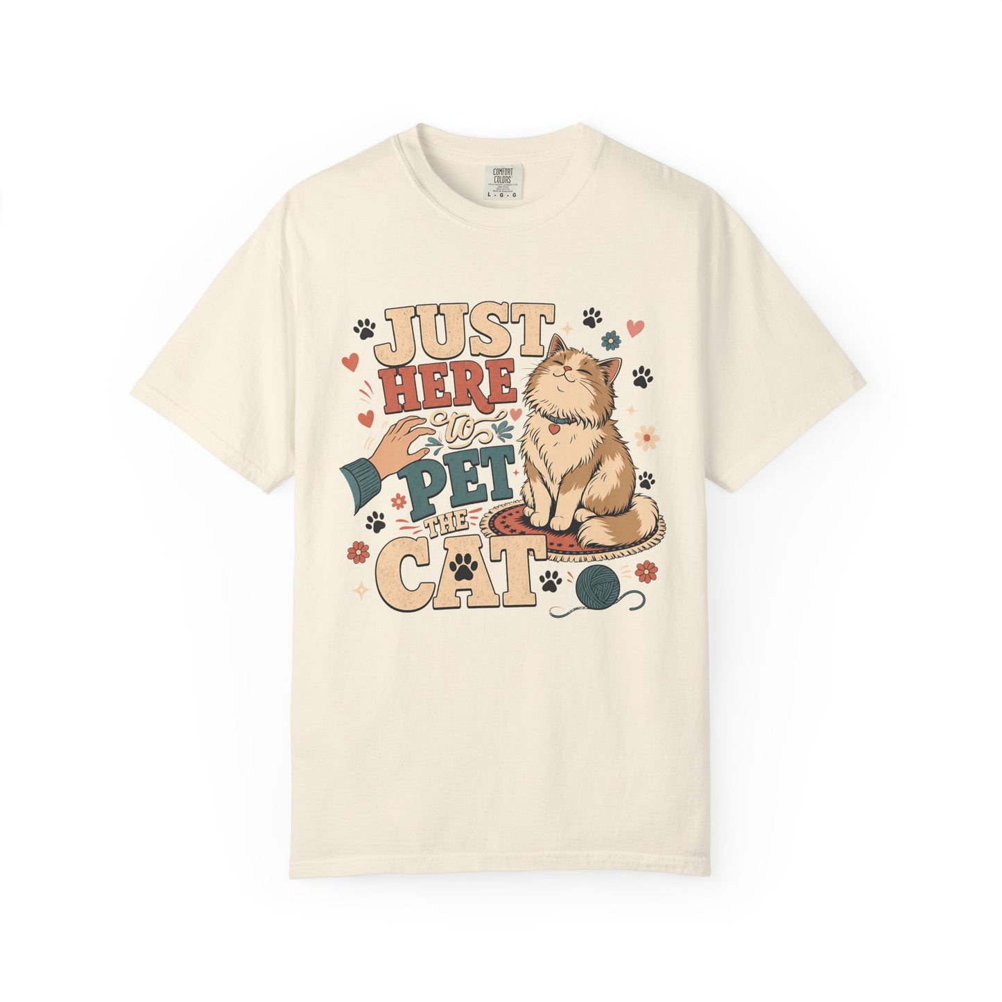 Just Here to Pet The Cat T-Shirt — Cute Retro Cat Lover Tee