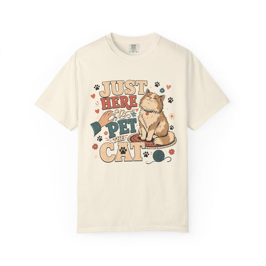 Just Here to Pet My Cat T-Shirt — Cute Retro Cat Lover Tee