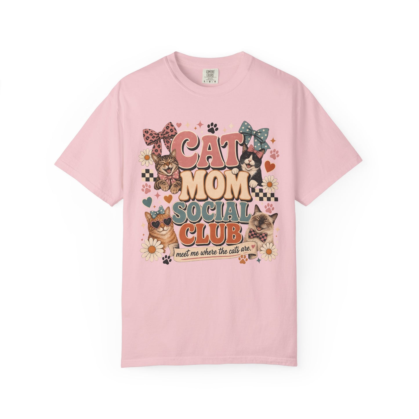 Cat Mom Social Club T‑Shirt — Vintage Floral Cat Lover Tee