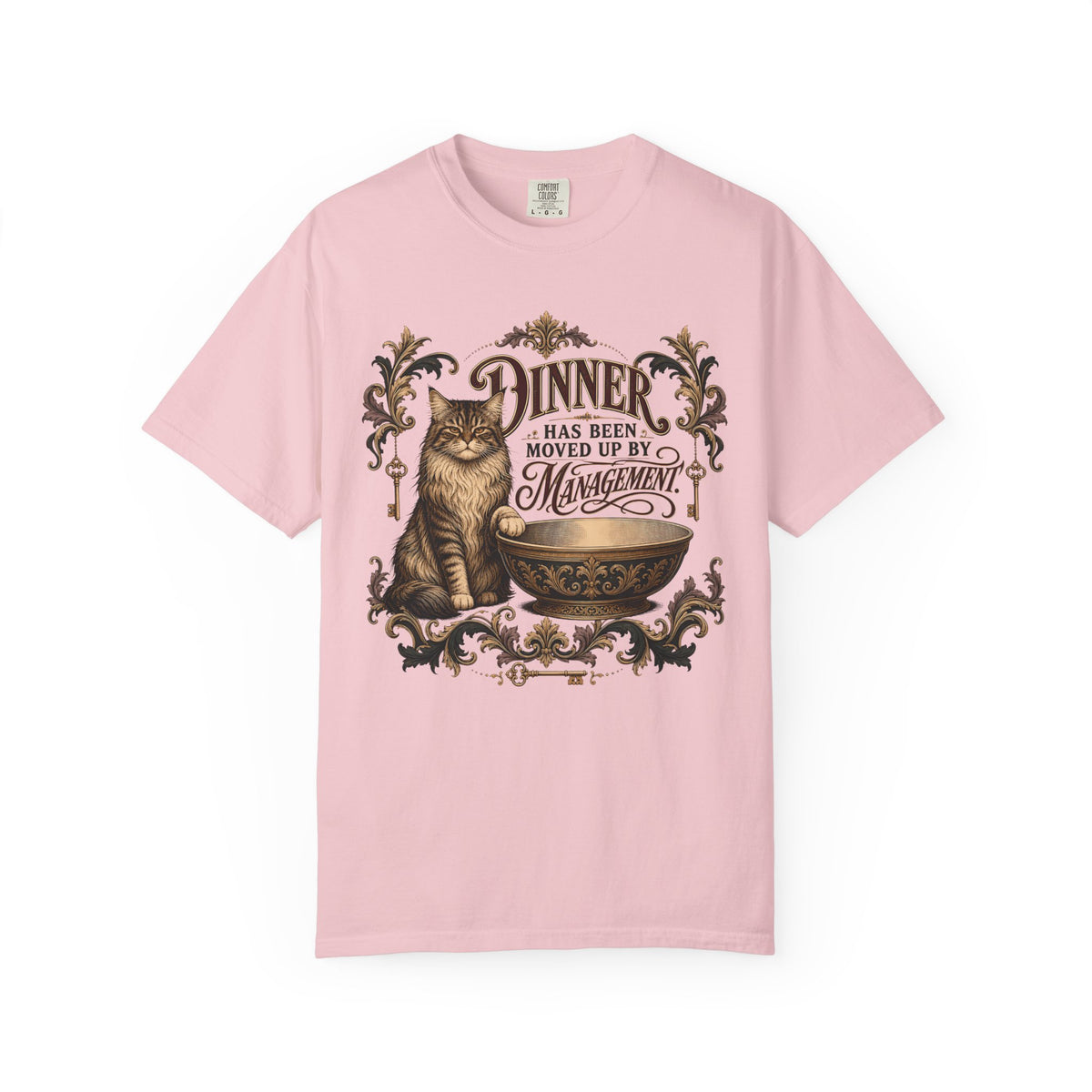 Vintage Cat T-Shirt — "Dinner Has Been Moved Up By Management"
