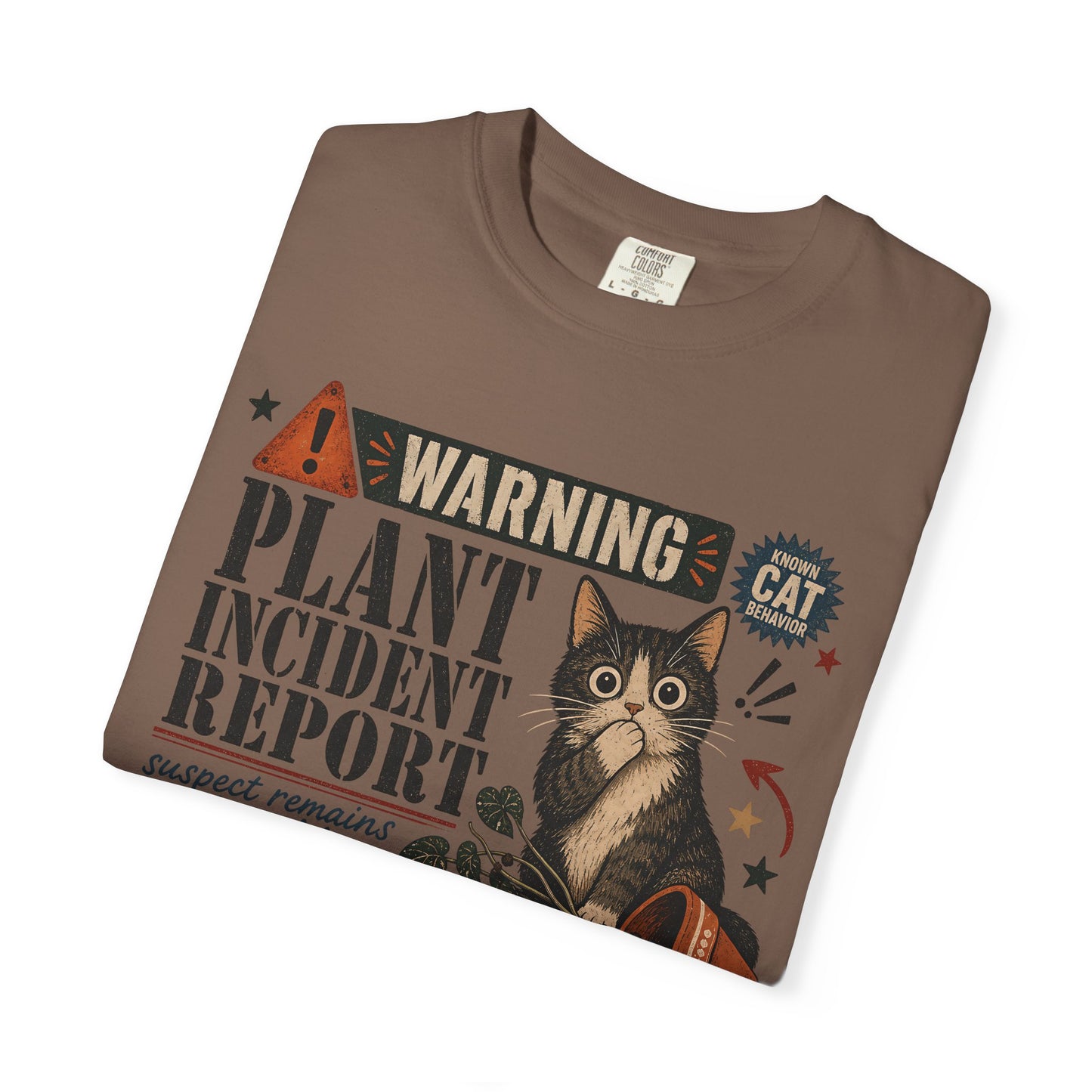 Plant Incident Report Cat T-Shirt – Cute ‘Case Closed’ Gardening Cat Graphic Tee